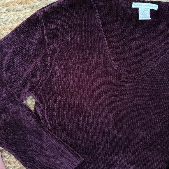 Vintage Sarah Spencer Medium Deep Burgundy Cozy Chenille V Neck Sweater - Picture 3 of 6
